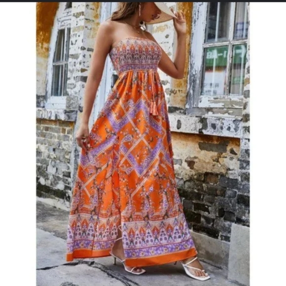 NWT Shein Boho Orange Smocked Top Dress sz. 3XL - Picture 6 of 6